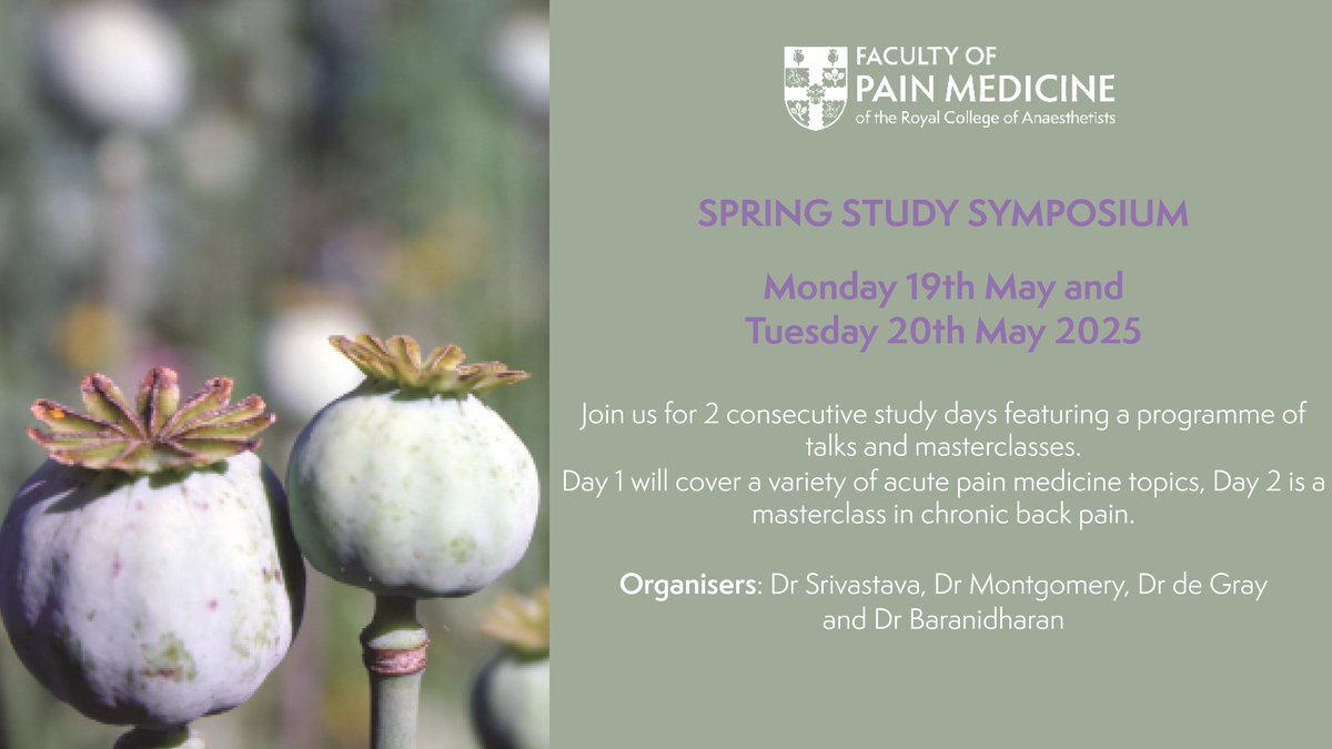 Join the Faculty of Pain Medicine in May 2025 in London for a new 2 day event.  For more information click on the link
fpm.ac.uk/events/fpm-spr…