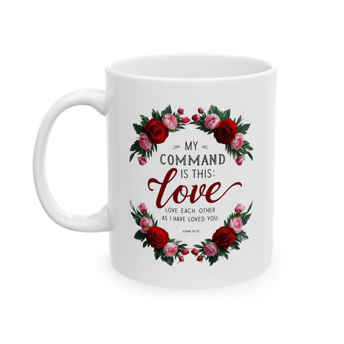 heavengiftPOD's tweet photo. ☕ "My Command is This: Love" – John 15:12 💖
This Christian quote mug is a perfect daily reminder of faith &amp; love. Featuring elegant floral artwork, it's an ideal gift for believers, Bible study groups, or church gatherings. 
🔖 #ChristianMug 
https://t.co/4zKUHUOFJW https://t.co/ptEcwIagiN