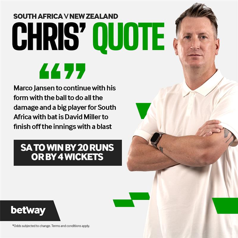 🏏Chris Morris has made his predictions for the #ICCChampionsTrophy semi final between 🇿🇦SA and 🇳🇿NZ

Will 🇿🇦SA advance to the final?

<a href="/Tipo_Morris/">Chris Morris</a>