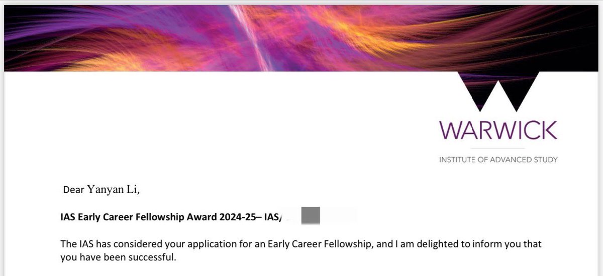 🎉 Exciting news in the early Feb 💜 truly honoured to receive the Early-Career Fellowship from the Institute for Advanced Study. What excites me most about this opportunity is that it allows me to bring my creativity and innovation to academia, sth. I will always be grateful for