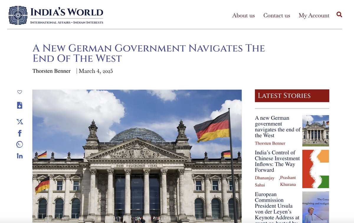 "Germans are waking up to the monumental consequences of what it means to take fate into their own hands, after Trump walks away from US commitments to Europe."

🇩🇪 Thorsten Benner insightfully explores the challenges ahead for the incoming government under Friedrich Merz in