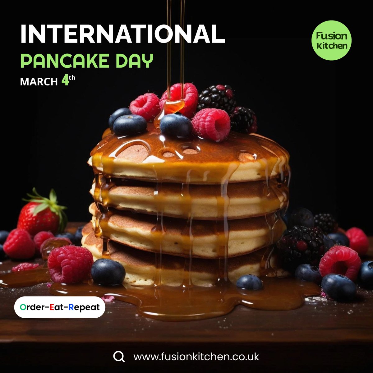 FusionKitchenuk's tweet photo. International Pancake Day (March 4) is a global celebration of delicious pancakes! 🥞 Whether you love them fluffy, thin, sweet, or savory, it’s the perfect day to flip, stack, and enjoy your favorite toppings. 
#fusionkitchen #PancakeDay2025, #WorldPancakeDay, https://t.co/t0lEAE166Q