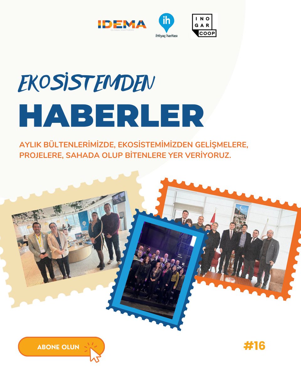 “Ekosistemden Haberler” bültenimizin on altıncı sayısı çıktı! 🗞️

Bu ayki sayımızda <a href="/idemaglobal/">IDEMA</a> , <a href="/ihtiyacharitasi/">İhtiyaç Haritası / NeedsMap.coop</a>  ve <a href="/inogarofficial/">INOGAR</a>  olarak Şubat ayından haber ve çalışmalarımıza yer veriyoruz: linkedin.com/pulse/ekosiste…
