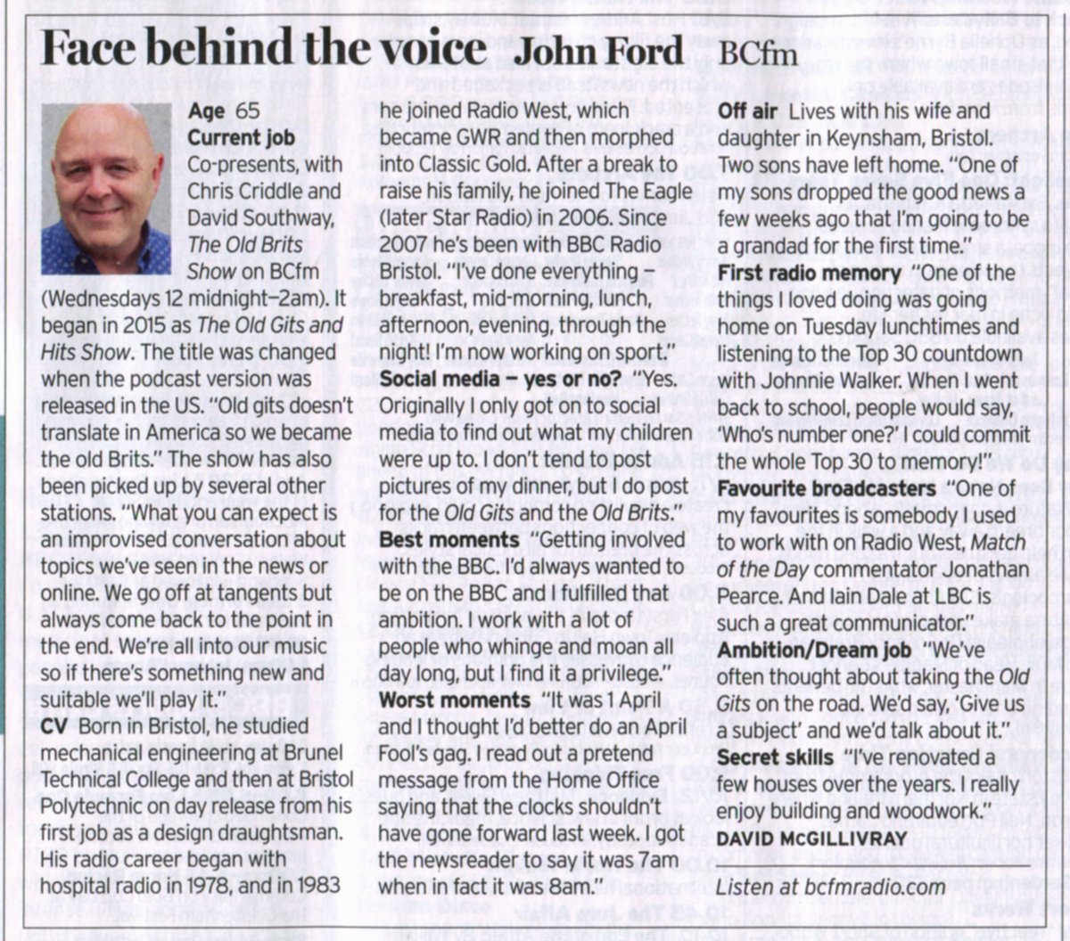 david mcgillivray (@makeadelivery) on Twitter photo Our Face Behind the Voice in <a href="/RadioTimes/">Radio Times</a> next week, out now, is Old Git/Old Brit <a href="/Johnf1509/">John Ford</a> on <a href="/BCfmRadio/">BCfm Radio</a>. If you take your Old Gits show on the road, John, I'll come and see you - and give you a really interesting/outrageous subject to talk about. <a href="/ChrisCriddle/">Chris Criddle</a> <a href="/davey022/">David J Southway</a> Our Face Behind the Voice in <a href="/RadioTimes/">Radio Times</a> next week, out now, is Old Git/Old Brit <a href="/Johnf1509/">John Ford</a> on <a href="/BCfmRadio/">BCfm Radio</a>. If you take your Old Gits show on the road, John, I'll come and see you - and give you a really interesting/outrageous subject to talk about. <a href="/ChrisCriddle/">Chris Criddle</a> <a href="/davey022/">David J Southway</a>