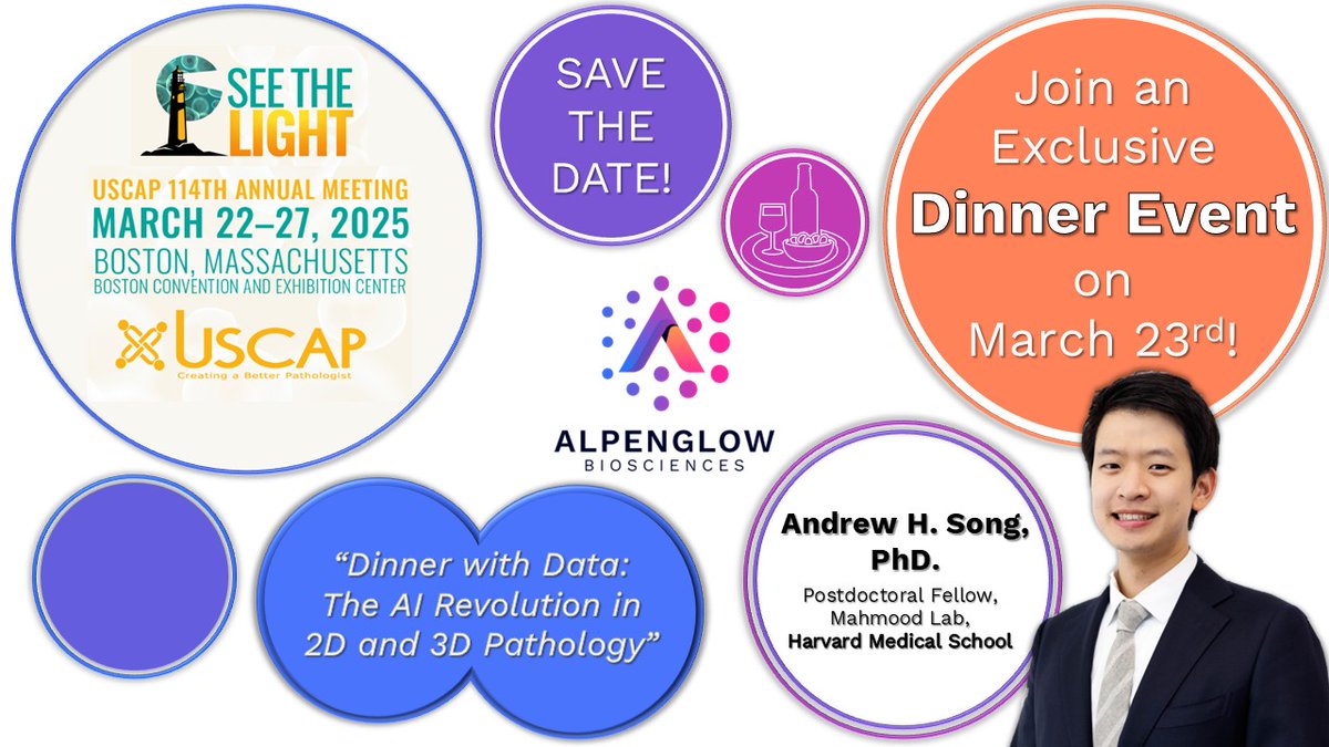 📢 USCAP attendees! Join us on March 23rd for "Dinner with Data: The AI Revolution in 2D &amp; 3D Pathology."

🔬 Dr. Andrew H. Song (Harvard) shares how AI &amp; weakly supervised ML improve disease prediction in pathology.

📝 RSVP now: alpenglowbiosciences.com/uscap-dinner-e…