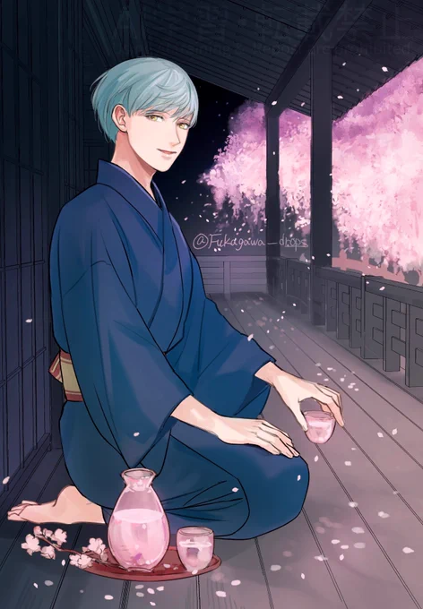 ひと組の酒器がある旧夜桜景趣も大好きの図 