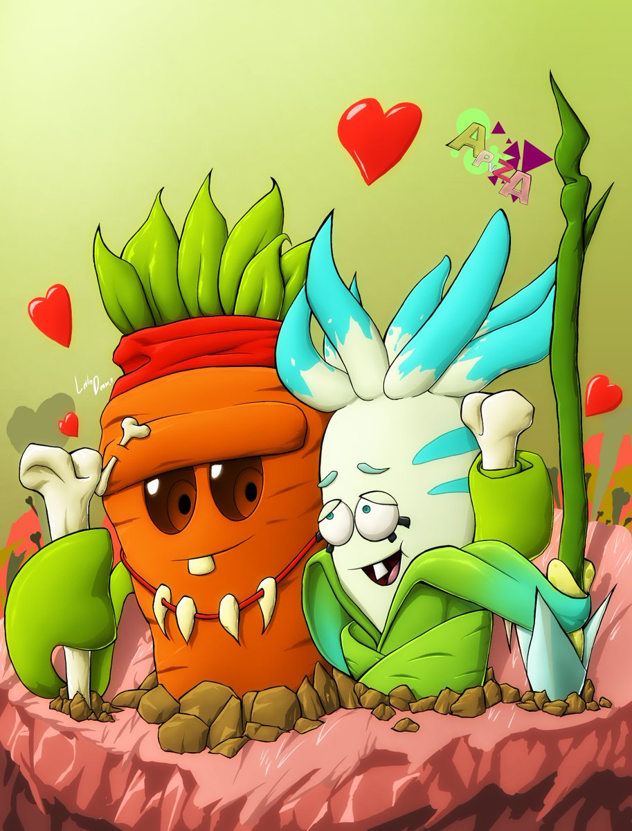 eduardoarts985's tweet image. Dibujo descartado de San Valentin 💘,

Zanahoria Huesera y Lanza Orquídea, una pareja un tanto surrealista 😙, [comisión pedida por &quot;Arturo gamesplay&quot;].

#pvz2c #pvzfanart #pvz #Commission #val