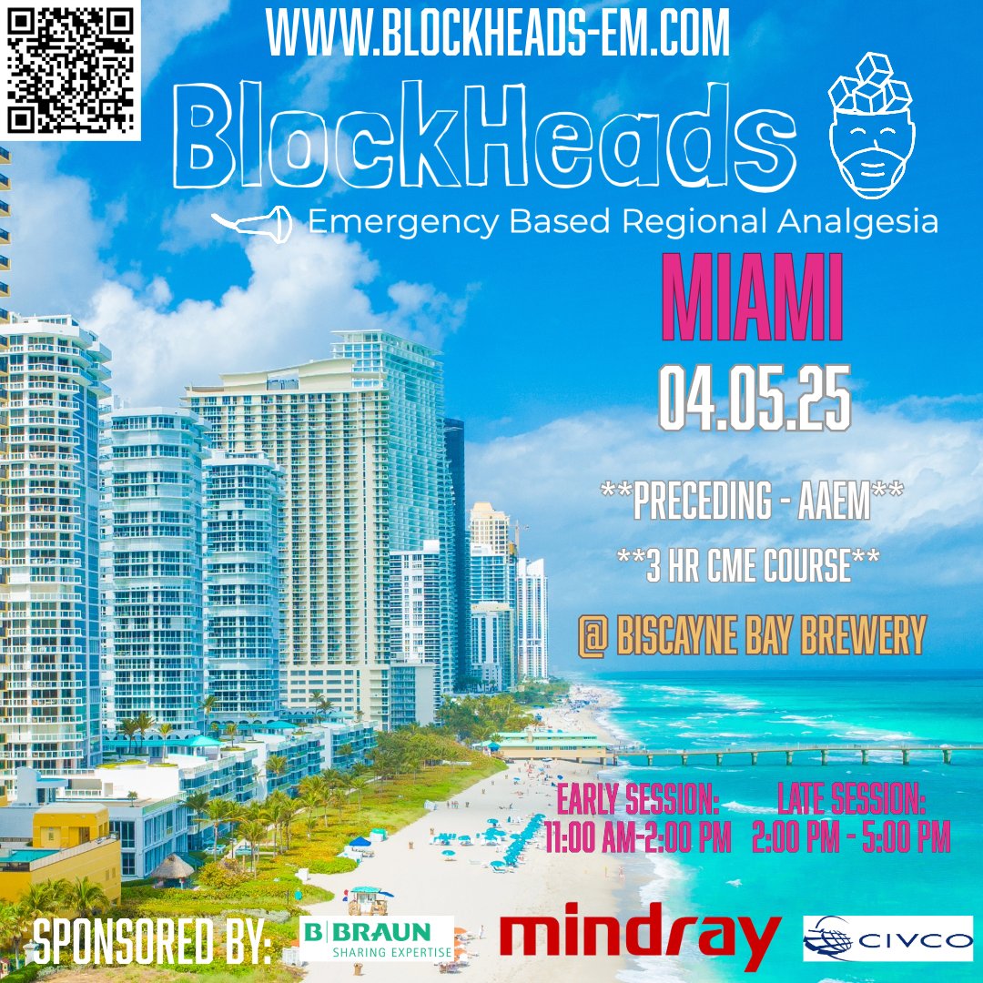 Arun Nagdev (@nagdevarun) on Twitter photo Blockheads Miami is happening right before AAEM. $250 for a blocks course that includes food/alcohol, CME, education and swag. Learn from leaders in EM! <a href="/BlockHeads21G/">BlockHeads</a> <a href="/BlockIt_Hot_Pod/">Block It Like Itās Hot Podcast</a> <a href="/Mindray_NA/">Mindray North America</a> @bbraun_com See you in sunny Miami! Blockheads Miami is happening right before AAEM. $250 for a blocks course that includes food/alcohol, CME, education and swag. Learn from leaders in EM! <a href="/BlockHeads21G/">BlockHeads</a> <a href="/BlockIt_Hot_Pod/">Block It Like Itās Hot Podcast</a> <a href="/Mindray_NA/">Mindray North America</a> @bbraun_com See you in sunny Miami!