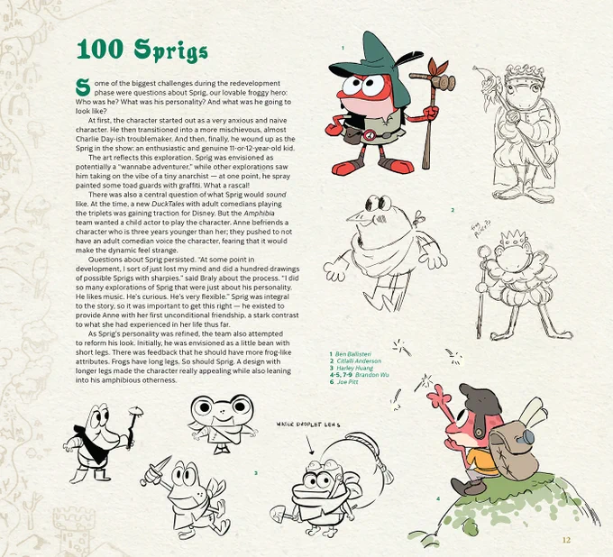 Courtesy of @TOKYOPOP, feast your eyes on some Sprig focused exclusive pages from Art of #Amphibia!!  I was so lucky to work with @DrewTailored on this project - who wrote the text from extensive interviews.  There is some JOLLY rare art featured here from WAY back in the day. 