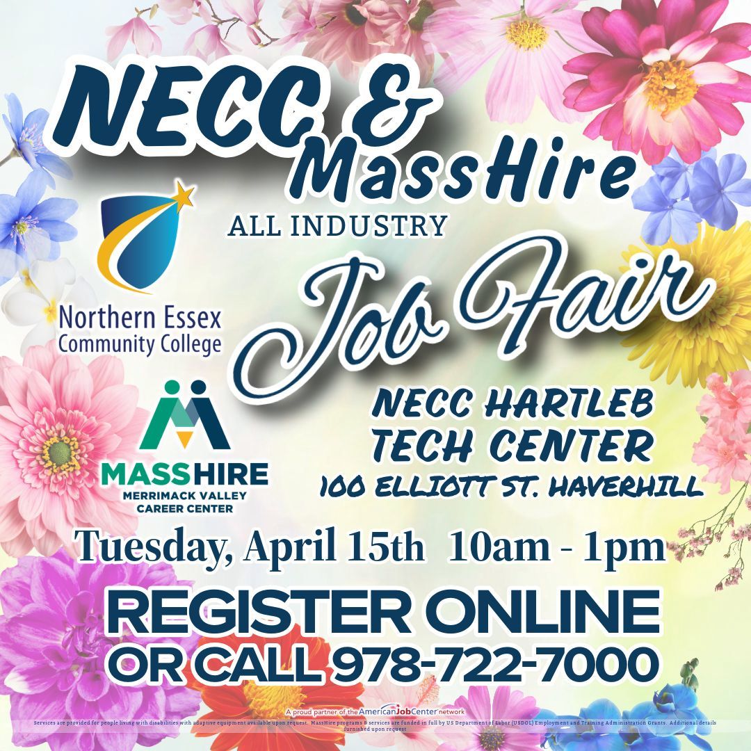 MassHireMVCC's tweet image. 🌸 Spring Into Your Next Career! 🌸

MassHire Merrimack Valley &amp;amp; Northern Essex Community College invite you to the Spring All-Industry Job Fair on April 15th! Register online here: buff.ly/QKvYaAQ 

 #SpringJobFair #MassHireMV #NECC #NowHiring #CareerOpportunities