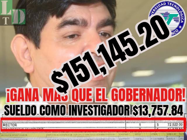 LaDenuncia_Tab's tweet image. #Rector de la @UTTAB gana más que la Presidenta de México, @Claudiashein , quién percibe $134 mil 290 pesos; incluso el Gobernador @TabascoJavier tiene un sueldo de $90,000.00.