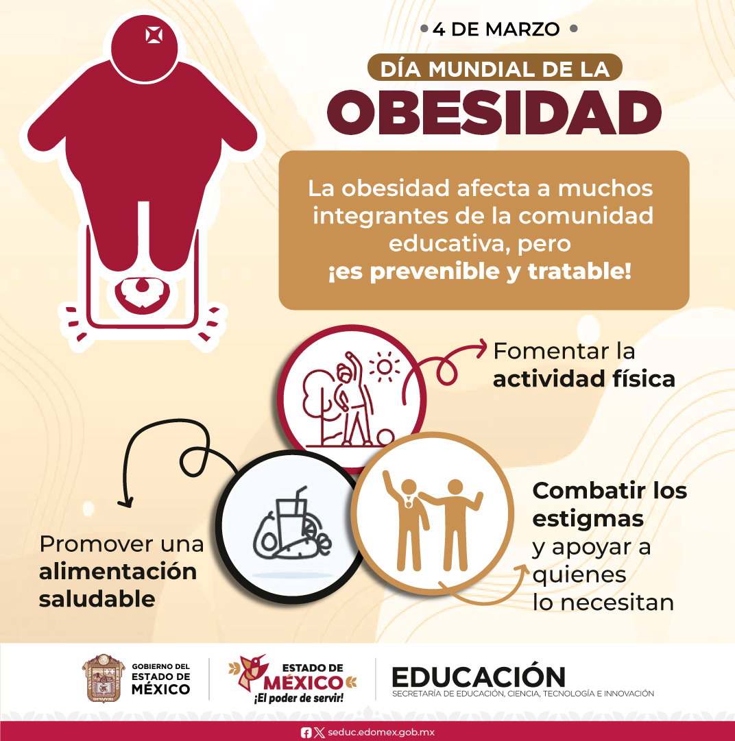 La obesidad afecta a muchos integrantes de la comunidad educativa, pero ¡es prevenible y tratable! Este día es una oportunidad para:
• Promover una alimentación saludable 
• Fomentar la actividad física 
• Combatir los estigmas
#DíaMundialDeLaObesidad