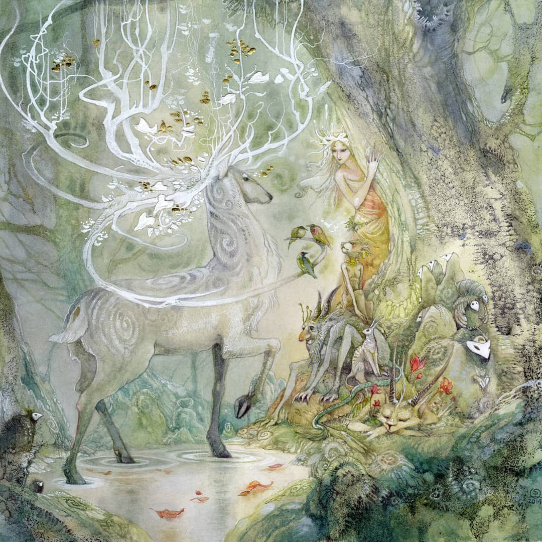 The legend of The First Deer is a lesser-known tale from Celtic mythology, revolving around Cernunnos, the horned god of nature, fertility, and the wild hunt. 

One day, Cernunnos encounters a magnificent stag named Osru, who is not an ordinary deer, but a magical creature from