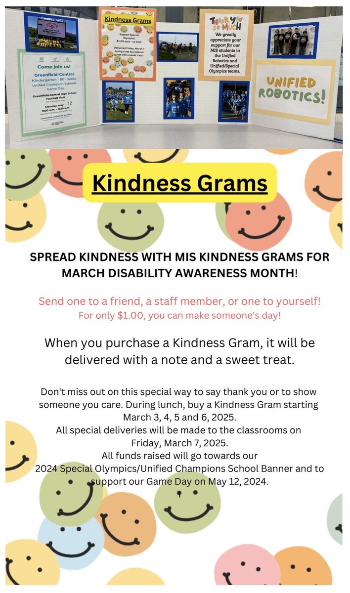 Michelle Hasty (@moosehasty) on Twitter photo This week, we are raising funds for our Special Olympics/Unified Athlete Banner to add in the gym for 2025. Please join in with your student for MIS Kindness Week. See photo for more information. <a href="/MISPrincipal/">Maxwell Intermediate School Principal</a> <a href="/GC_CSC/">Greenfield-Central Community School Corporation</a> This week, we are raising funds for our Special Olympics/Unified Athlete Banner to add in the gym for 2025. Please join in with your student for MIS Kindness Week. See photo for more information. <a href="/MISPrincipal/">Maxwell Intermediate School Principal</a> <a href="/GC_CSC/">Greenfield-Central Community School Corporation</a>