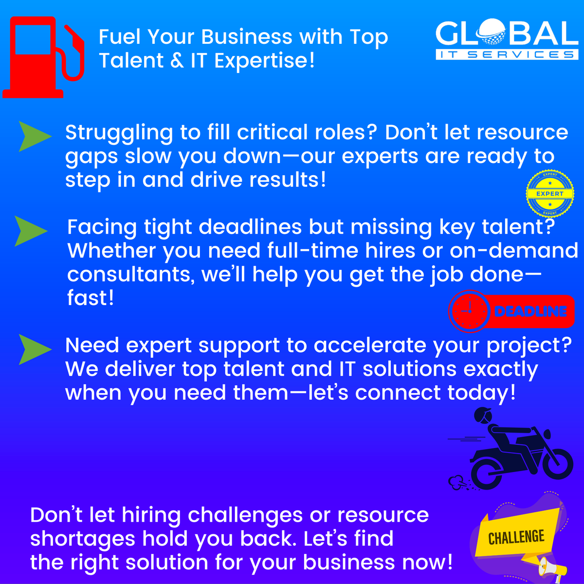 GlobaIT's tweet photo. 🔥 The Talent You Need, When You Need It – Before It’s Too Late! 🔥

#TalentSolutions #ITConsulting #TechCareers #Hiring #BusinessGrowth https://t.co/9DuJgfO23P