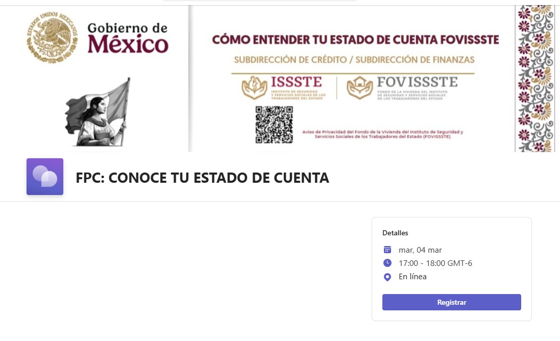 La Secretaría de Créditos y Vivienda de la Sección 61 SNTE, invita a participar en la primera plática de FOVISSSTE del mes de marzo