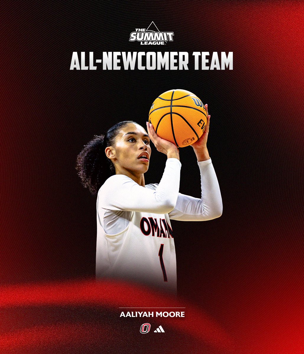 𝐀𝐋𝐋-𝐍𝐄𝐖𝐂𝐎𝐌𝐄𝐑 𝐓𝐄𝐀𝐌🏅

Aaliyah Moore receives a warm welcome in her first year of Summit League play, earning All-Newcomer Team honors!🤝

#OmahaWBB x #ReachTheSummit