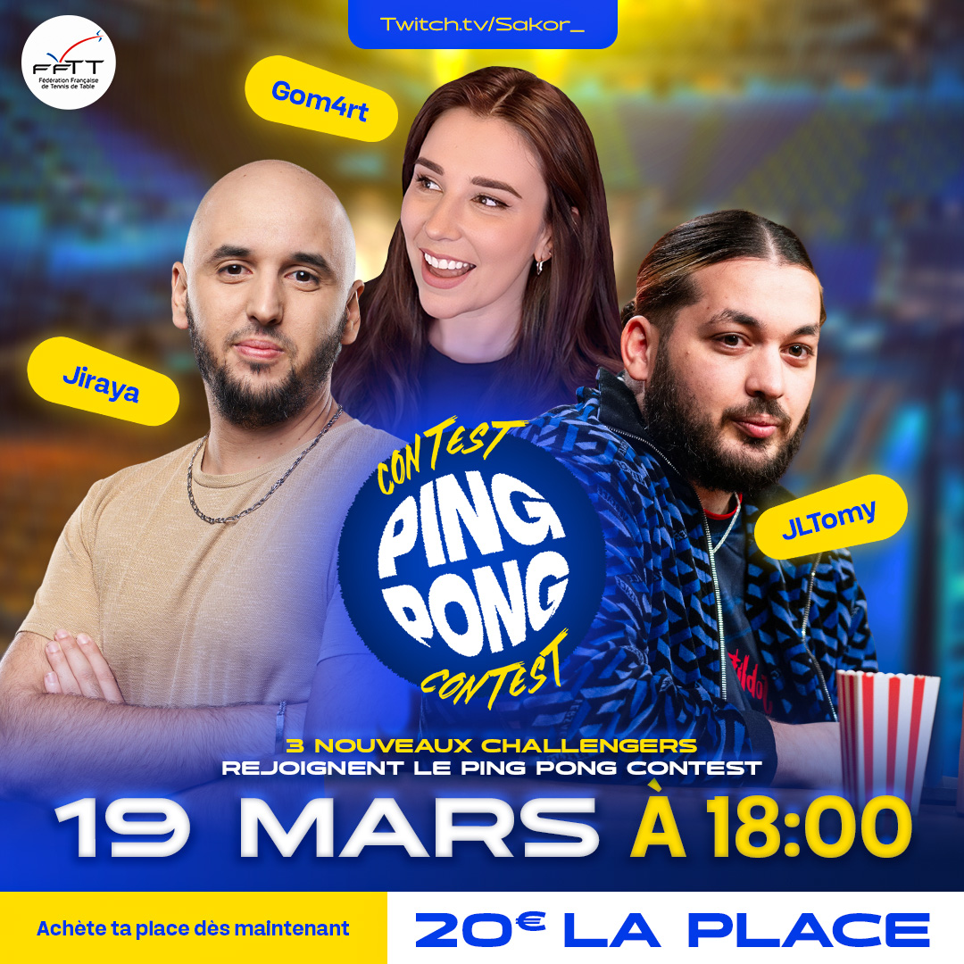 3 nouveaux invités rejoignent le Ping Pong Contest ✌

Bienvenue à <a href="/JLTomy/">Tomy 🫶🏼</a>, <a href="/Jirayalecochon/">Jiraya  ~「ルドビック」</a> et <a href="/Gom4rt_/">Margot</a> 🏓

N'oubliez pas de prendre vos places sur my.weezevent.com/pingpongcontest pour supporter cet évènement qui me tient a cœur ❤