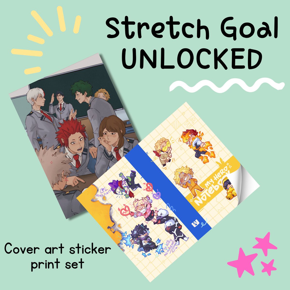 💕✏️ SG UNLOCKED 🖊💕

This art is simply too cute to be featured in only one place! Good thing we've reached stretch goal 1 and unlocked our notebook covers as mini sticker prints as well! Come grab your bundle! ‼️💫
Bnhajournalbox.bigcartel.com