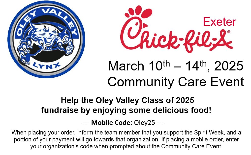 Please consider supporting the Class of 2025 by eating at Chick-Fil-A next week!