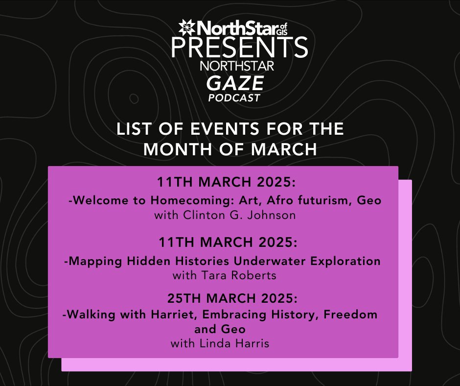 The NorthStar Gaze Podcast – Season 2 is back with brand-new episodes this March! 🌍 

📷 Don't miss these conversations! Tune in here: podcast.northstarofgis.org 

#NorthStarGaze #PodcastSeason2 #GeospatialStories #Afrofuturism #MappingHistory