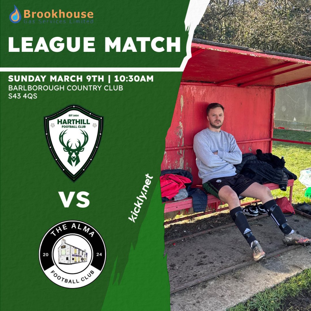 Home League Game.

⏰ Sunday, Mar 9th, 10:30AM
📍 Barlborough Country Park, S43 4QS
⚽️ The Alma

Brought to you by <a href="/brookhousegas/">Brookhouse Gas Services LTD</a>