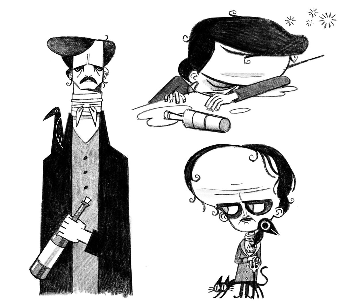 wwuhoo's tweet image. Edgar Allan Poe character designs + explorations 🐦‍⬛📖