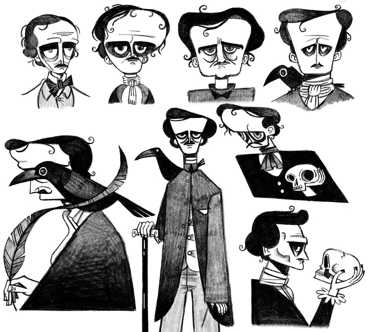 wwuhoo's tweet image. Edgar Allan Poe character designs + explorations 🐦‍⬛📖