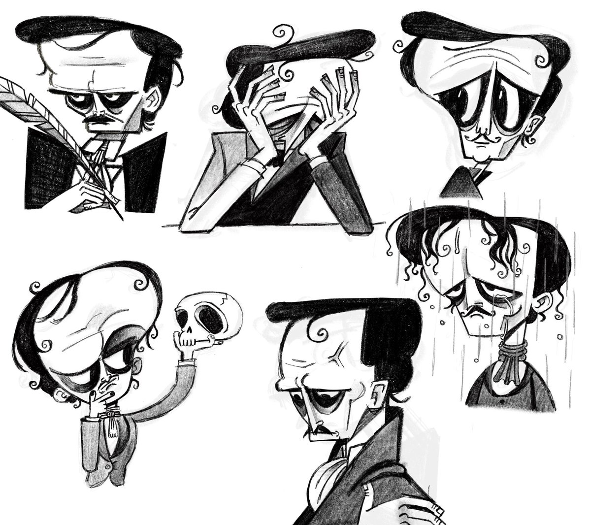 wwuhoo's tweet image. Edgar Allan Poe character designs + explorations 🐦‍⬛📖