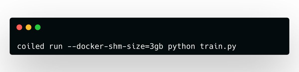 CoiledHQ's tweet image. Easily configure shared memory size for CLI jobs with `--docker-shm-size`.
Training PyTorch models on a GPU and need more memory? Ever run into "Error: No space left on device"?
Customize Docker shared memory size with `--docker-shm-size`.
docs.coiled.io/user_guide/cli…