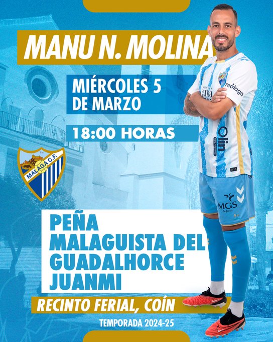 Málaga CF English (@malagacf_en) on Twitter photo 🤍 COÍN VISIT💙
Manu N. Molina will be at <a href="/PMDG_JUANMI/">P MALAGUISTA JUANMI</a> tomorrow, Wednesday, at 6pm!
See you there, Malaguistas! ⚽💙 🤍 COÍN VISIT💙
Manu N. Molina will be at <a href="/PMDG_JUANMI/">P MALAGUISTA JUANMI</a> tomorrow, Wednesday, at 6pm!
See you there, Malaguistas! ⚽💙