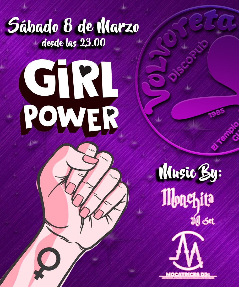 🟣 Por segunda vez en la historia llega el GIRL POWER  a la Volvo 💪🏻🟣
Este sábado por la noche, día de la mujer ELLAS se ponen a los mandos @mercedes_ec @sara_og29 @lorydollyy @andrea_medina10 @martitasici7 @mocatrices_djs 💜💜💜

#Volvoreta #Guadalajara #8M #DíaDeLaMujer