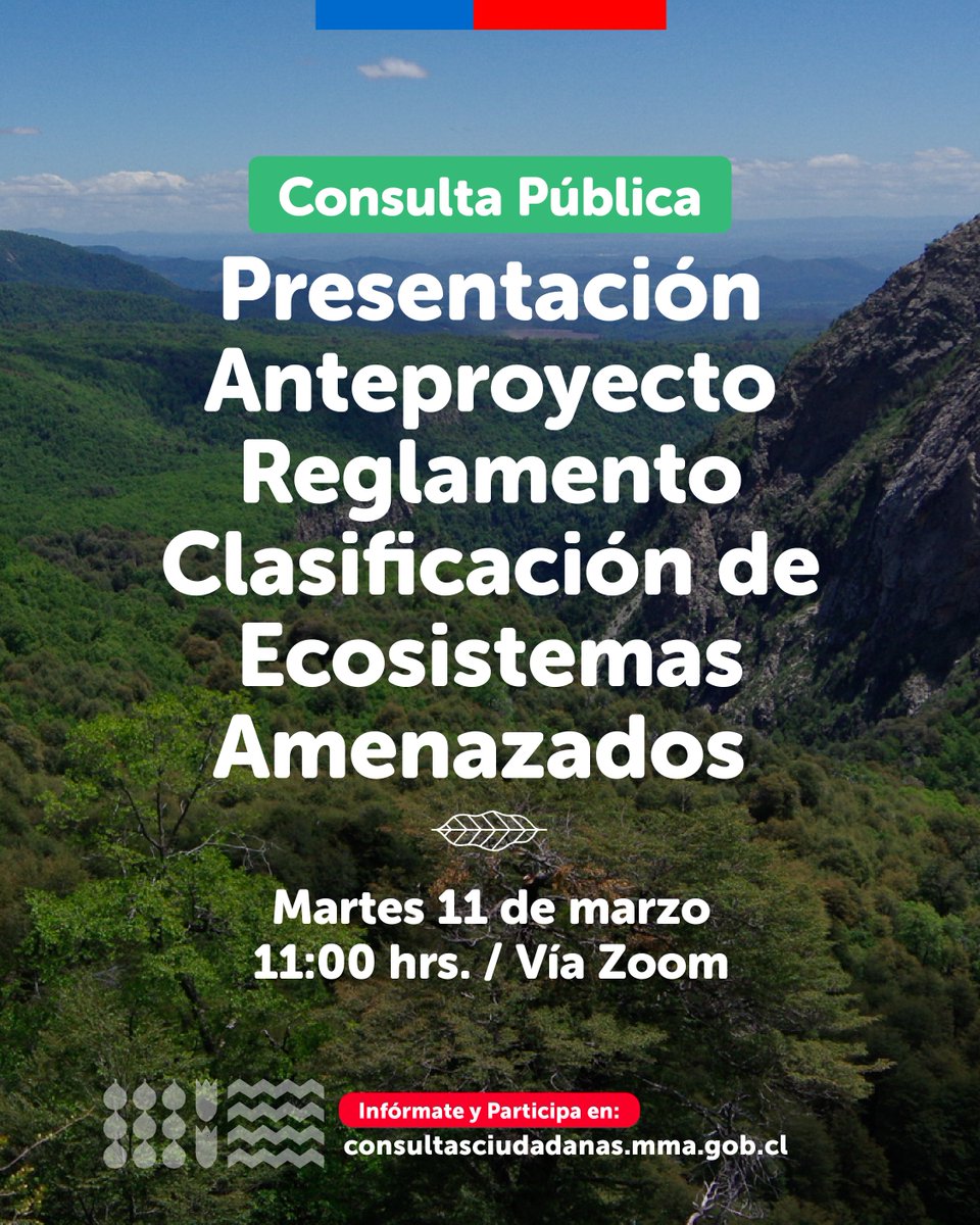 MAÑANA📅| ¿Sabías sobre el reglamento que establece el contenido y procedimiento para clasificar ecosistemas🌿según estado de conservación? Participa de la implementación del Servicio de Biodiversidad y Áreas Protegidas🌳.  Inscríbete📲cutt.ly/TrtN6Ifz