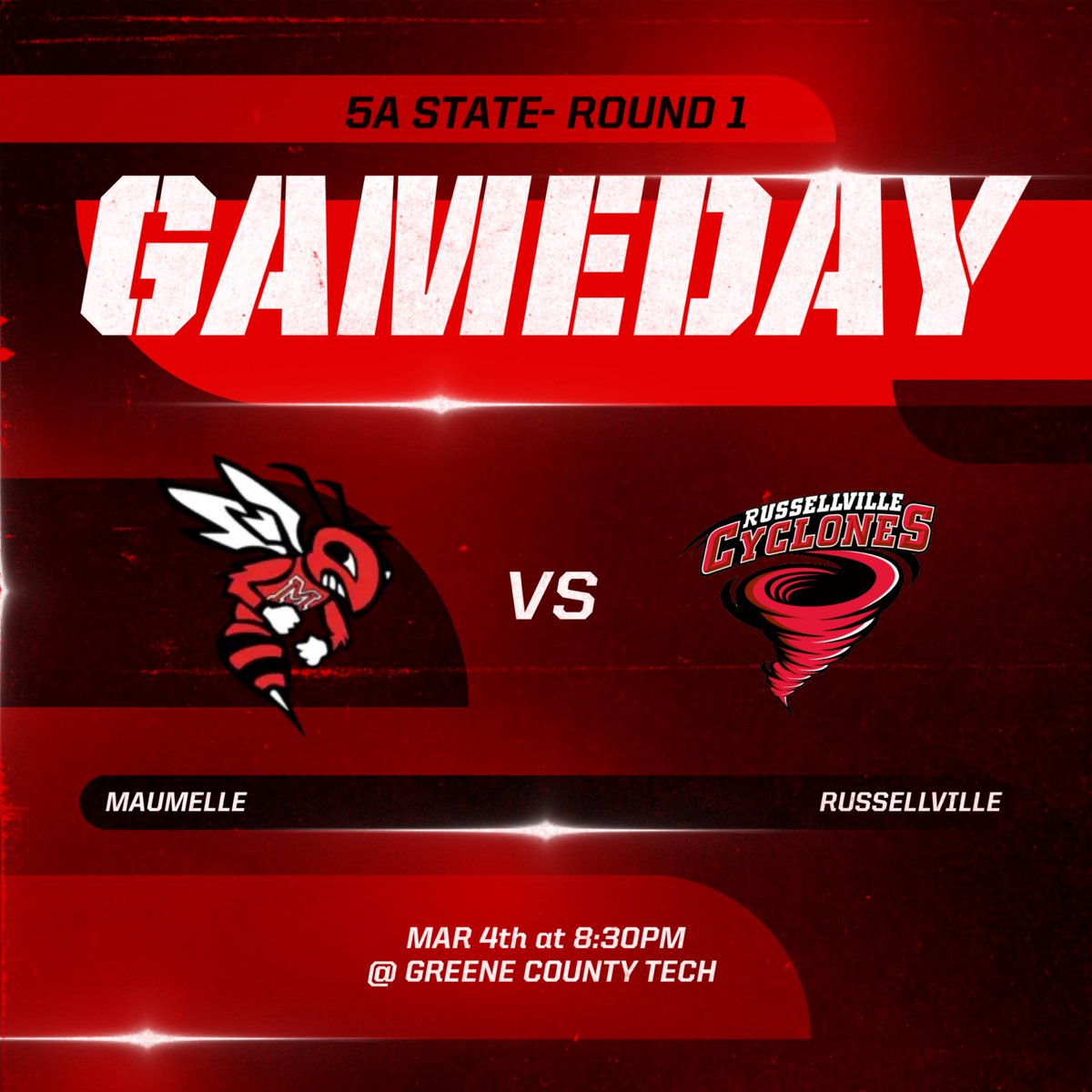 🚨CYCLONE GAMEDAY🌪️
⌚️8:30 PM
📍GREENE COUNTY TECH
🆚 MAUMELLE
🎥 Live Stream: ‘Cyclone Booth’ on YouTube