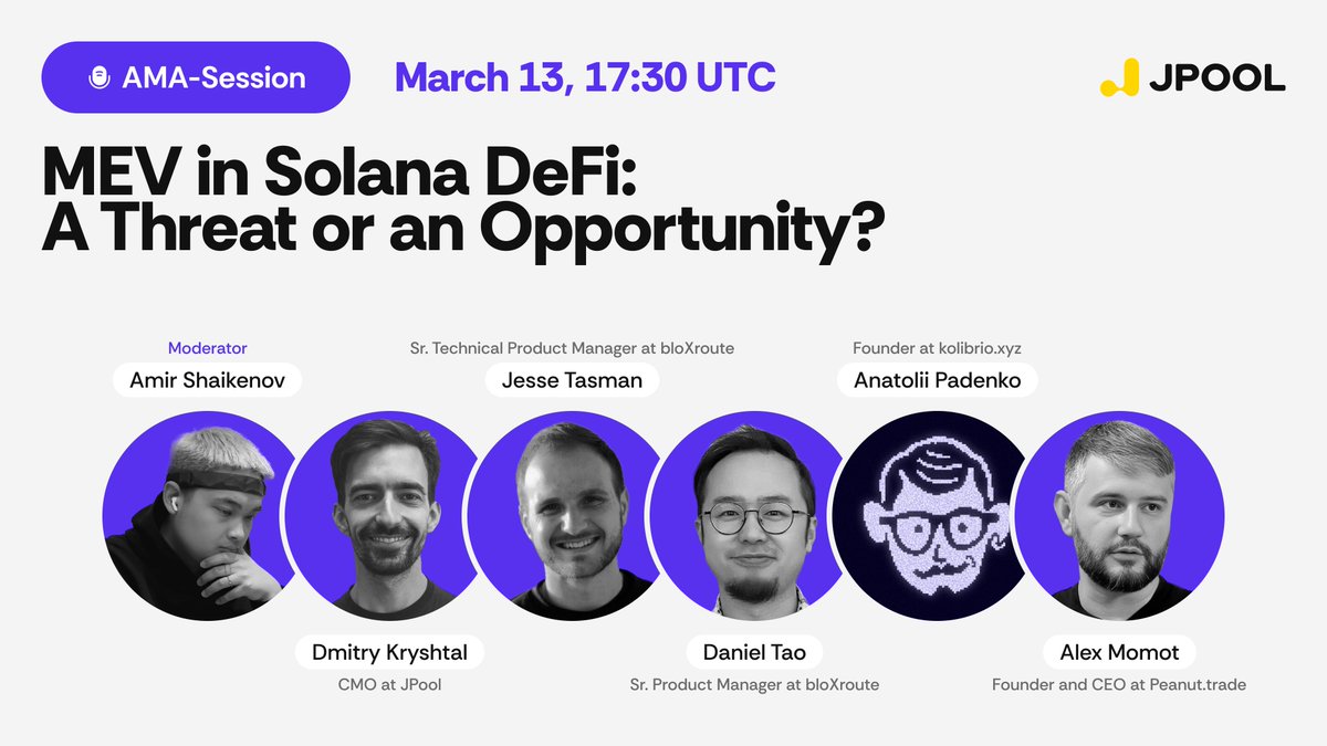 AMA Session with Top Guests!

🔥 Topic: MEV in Solana DeFi: Threat or Opportunity?
📅 March 13 | 17:30 UTC
📍 x.com/i/spaces/1ZkJz…
🎤 Speakers: <a href="/PeanutTrade/">Peanut Trade</a>, <a href="/kolibrio_mev/">Kolibrio ⇢ ▪︎</a>, and <a href="/bloxroute/">bloXroute</a>! 

Join us as we dive into the mechanics, risks, and future of MEV in Solana! 💡