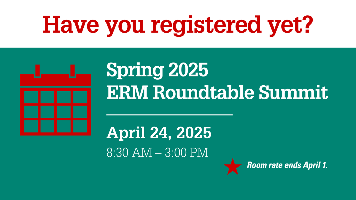 Reminder: The Spring 2025 ERM Roundtable Summit is happening April 24!

🔹 Hear from risk leaders at Coca-Cola, Nike, McDonald's, Delta, TIAA &amp; more
🔹 Connect with top ERM professionals
🔹 Gain practical insights to strengthen your strategy

Register now:ow.ly/ahgr50Vaeq1