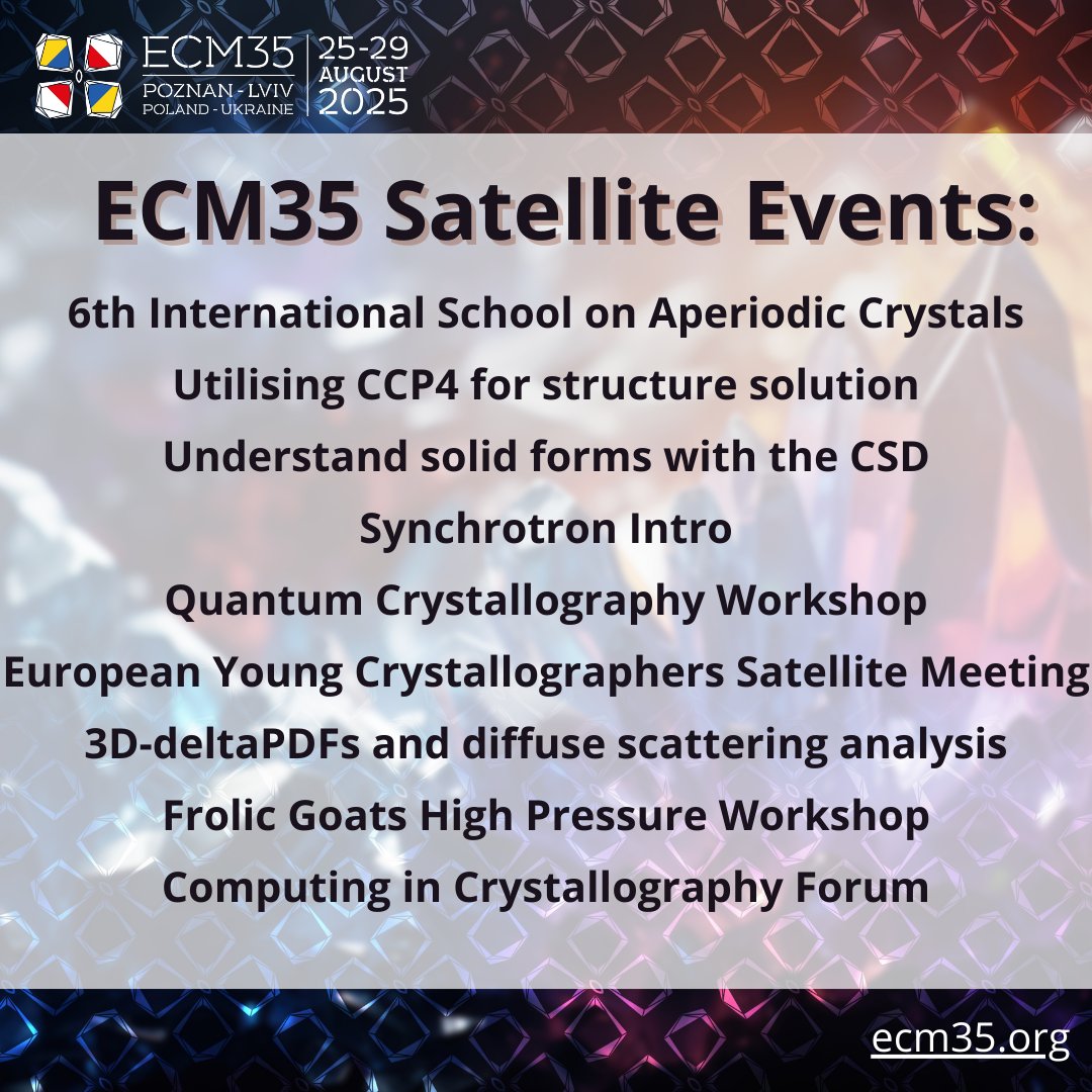 🚀 Satellite Events at #ECM35🌍🔬

At the 35th European Crystallographic Meeting (ECM35), the learning doesn’t stop at the main sessions! 

Don’t miss out! Check the full list of events ➡️ ecm35.org/satellites

#ECM35 #Crystallography  #Science