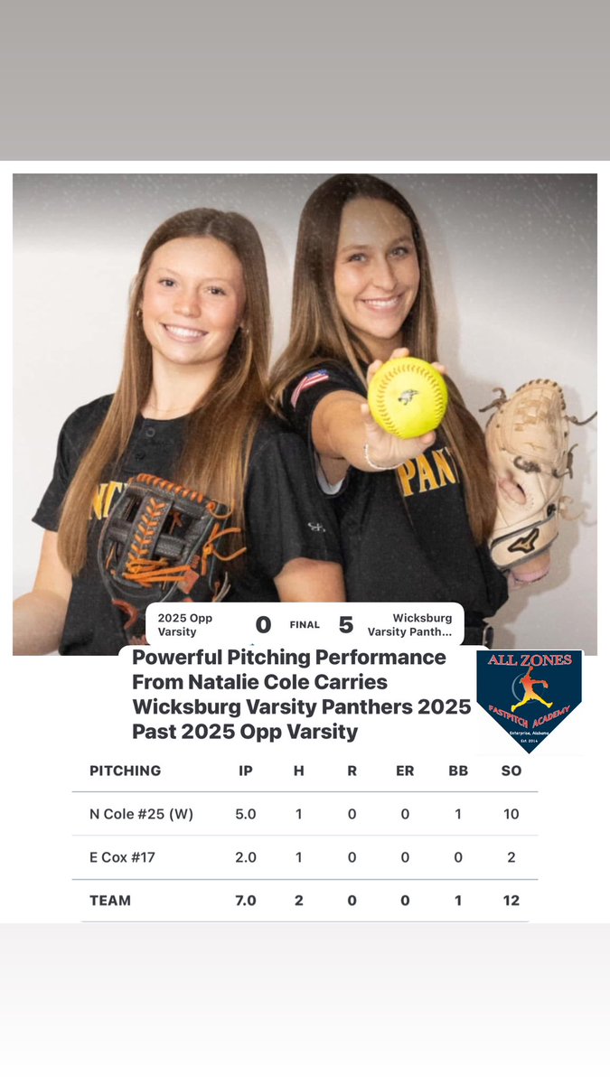 Great pair right here!! 
Continuing their great work on the mound with a solid showing against Opp last night..
Our Awesome instructors, Gulf Coast Signed, Natalie Cole and Troy University commit, Ellie Cox dealing it for Wicksburg HS..  keep spinning it girls!!!  <a href="/EllieCox2026/">Ellie Cox</a>