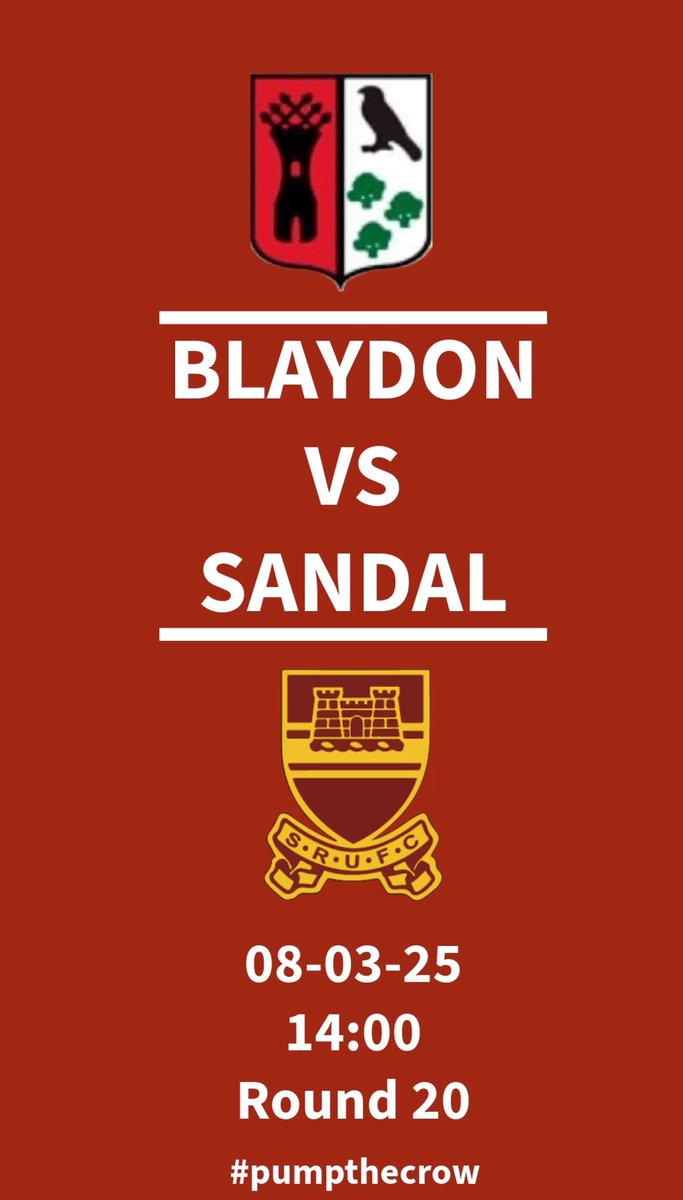 NEXT UP..

1st XV 

🆚 Sandal (H) 
🗓️ 08-03-25
⏰ 14:00
📍 Crow Trees 

Let’s get behind the lads 💪

#pumpthecrow