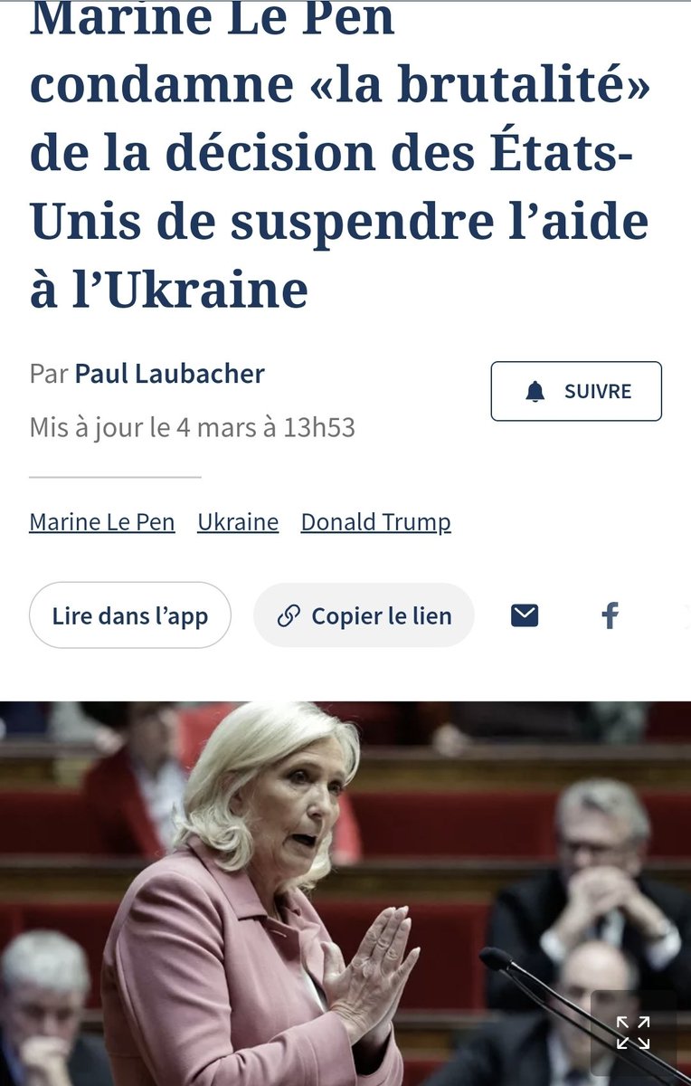 Marine Le Pen condemned the "brutality" of the US decision to suspend aid to Ukraine, Le Figaro writes.

The president of the National Rally group told the newspaper that she considers "the brutality of this decision to be reprehensible" and that it's "cruel to the Ukrainian
