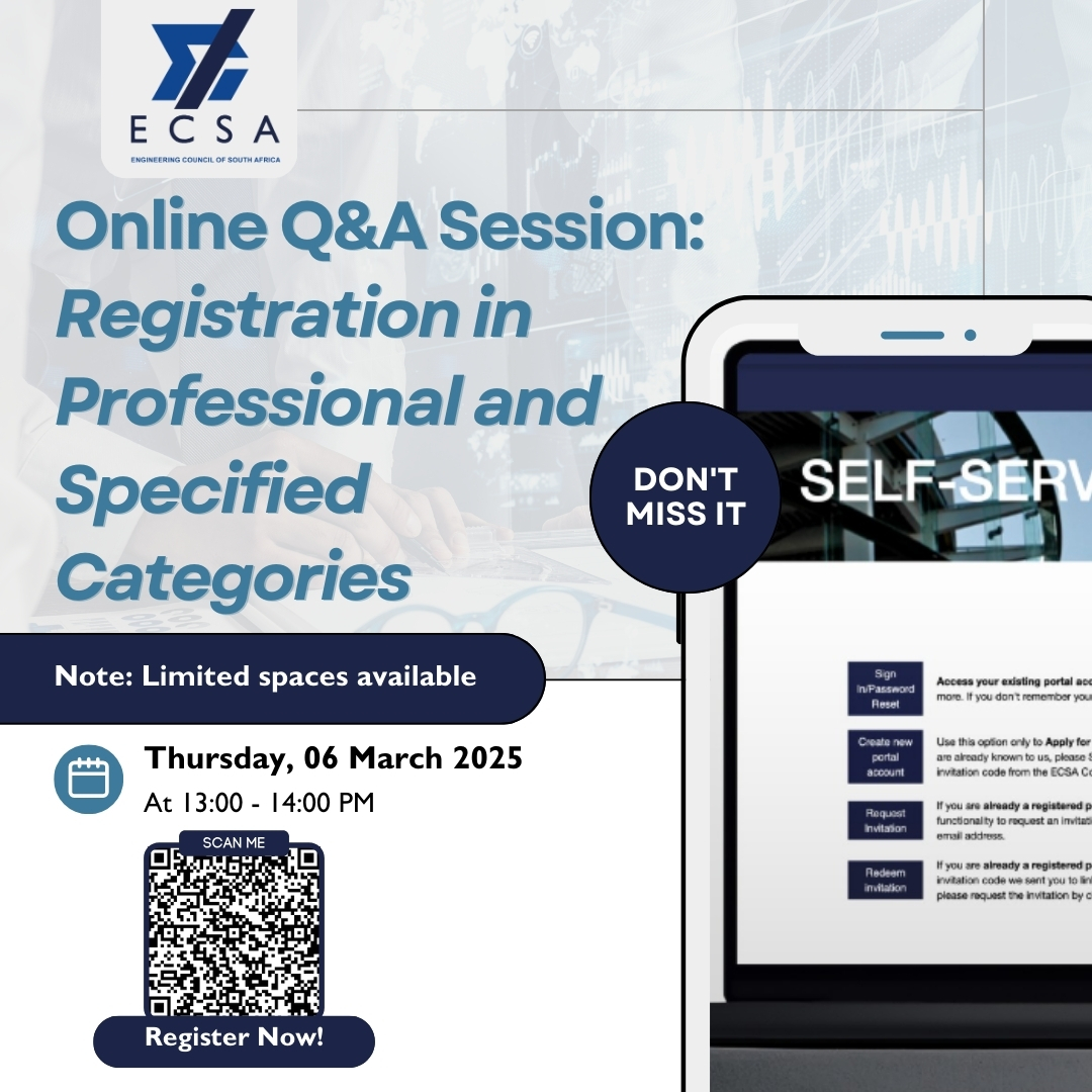 ECSAOfficial's tweet image. Need help with your ECSA 2025 registration for cycle 1?

Join our interactive MS Teams webinar for guidance on using the ECSA Self-Service Portal and a step-by-step breakdown of the registration process.

Register now!
shorturl.at/GUEdI
#ECSAWebinar #EngineeringFuture…