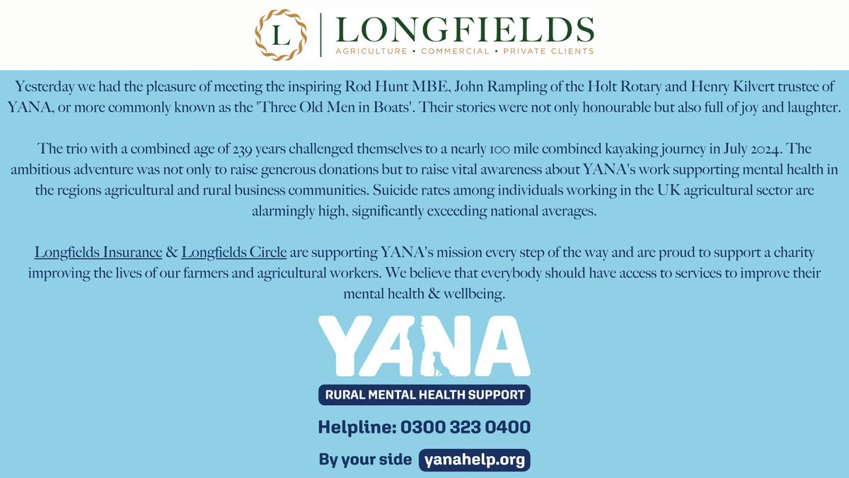 Longfields are proud to be supporting YANA and their mission to improve the mental health and wellbeing of our farmers and agricultural workers #YANA #longfields #suffolk #farming #agriculture