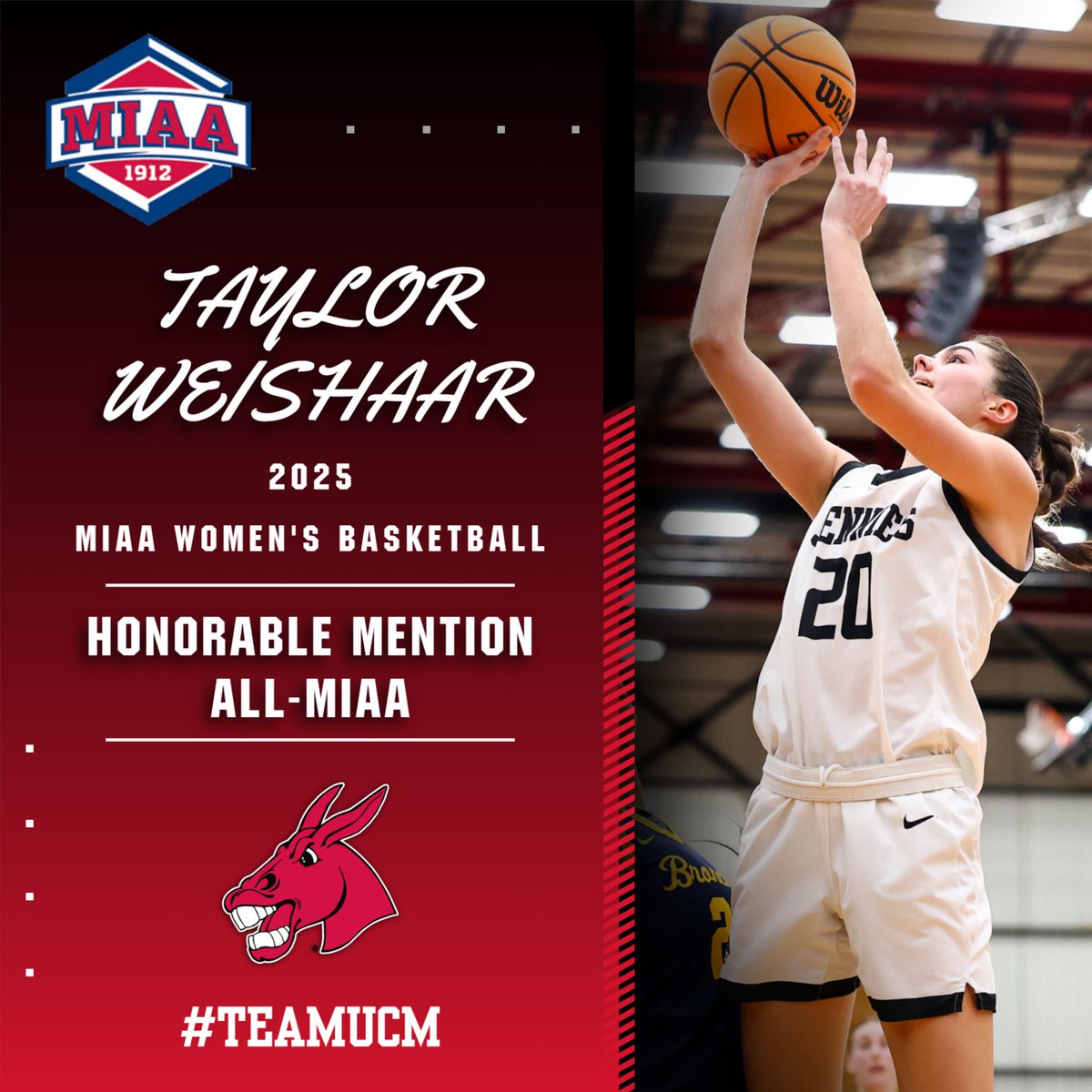 2025 Honorable Mention All-MIAA:

Taylor Weishaar, G/F, Central Missouri

Congratulations, Taylor!

📝 | bit.ly/3QJF9ko

#teamUCM