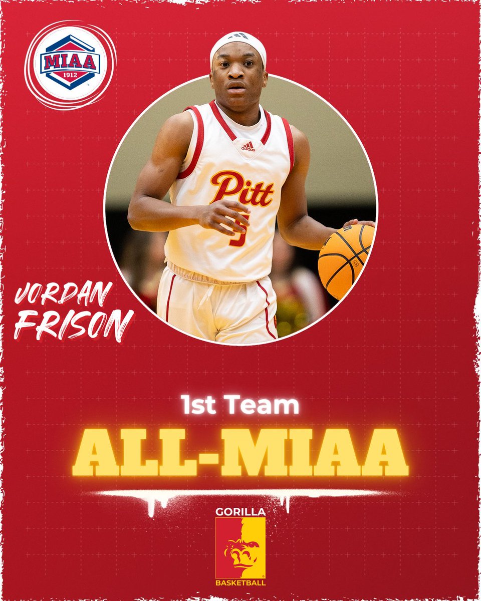 Pitt State Athletics π¦ (@pittstgorillas) on Twitter photo π¨1ST TEAM ALL-MIAAπ¨
Pitt State sophomore Jordan Frison is a 1st team All-MIAA selection for the Gorillas π¦π
It's Frison's 2nd All-MIAA selection in his young PSU career.
<a href="/jfrison10/">Jordan Frison</a>|<a href="/GorillasMBB/">Pittsburg State Men's Basketball</a>|<a href="/pittstate/">Pittsburg State</a> π¨1ST TEAM ALL-MIAAπ¨
Pitt State sophomore Jordan Frison is a 1st team All-MIAA selection for the Gorillas π¦π
It's Frison's 2nd All-MIAA selection in his young PSU career.
<a href="/jfrison10/">Jordan Frison</a>|<a href="/GorillasMBB/">Pittsburg State Men's Basketball</a>|<a href="/pittstate/">Pittsburg State</a>