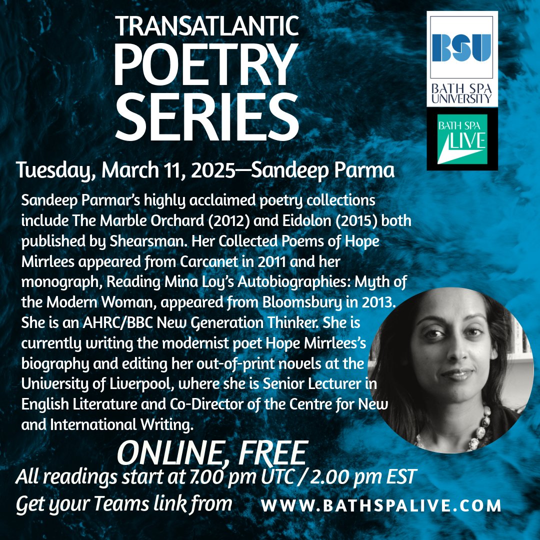 Emily Berry did the February reading with energy and style. The next reading, on March 11, a week today, is the wonderful Sandeep Parmar. Come along and hear this outstanding poet read.  
 ticketsource.co.uk/bathspalive/t-…   

 <a href="/PoetrySociety/">The Poetry Society</a>          <a href="/POETSorg/">Academy of American Poets</a>