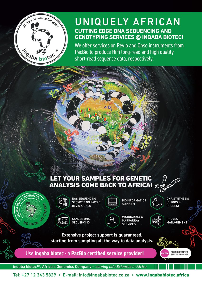 We offer services on Revio and Onso instruments from PacBio to produce HiFi long-read and high quality short-read sequence data, respectively. Use Inqaba biotec - a Pacbio certified service provider!
For more information: inqababiotec.africa

#Inqaba #Sequencing #Genomics
