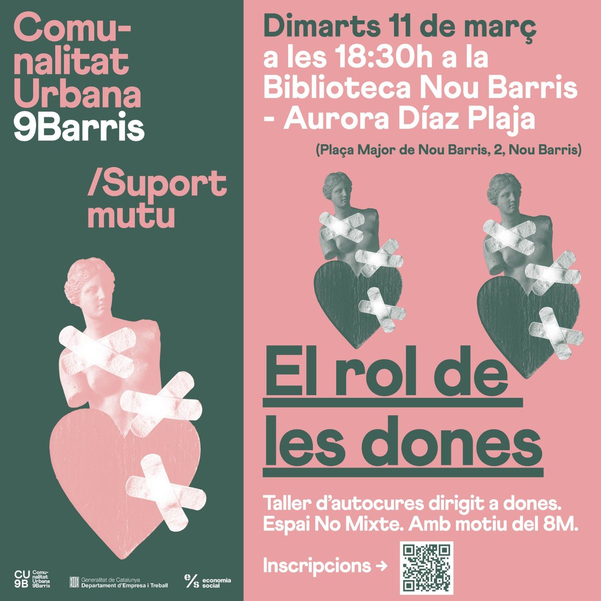 Ètic Hàbitat Coop (@etichabitat) on Twitter photo En el marc del #8M, el pròxim dimarts farem el taller d'autocures "El rol de les Dones" on a partir de material audiovisual i dinàmiques parlarem del rol de la dona fomentant un espai segur♀️Espai No Mixte.
📝INSCRIPCIONS: 601 639 466 / comunitats.veines@comunalitat9b.cat En el marc del #8M, el pròxim dimarts farem el taller d'autocures "El rol de les Dones" on a partir de material audiovisual i dinàmiques parlarem del rol de la dona fomentant un espai segur♀️Espai No Mixte.
📝INSCRIPCIONS: 601 639 466 / comunitats.veines@comunalitat9b.cat