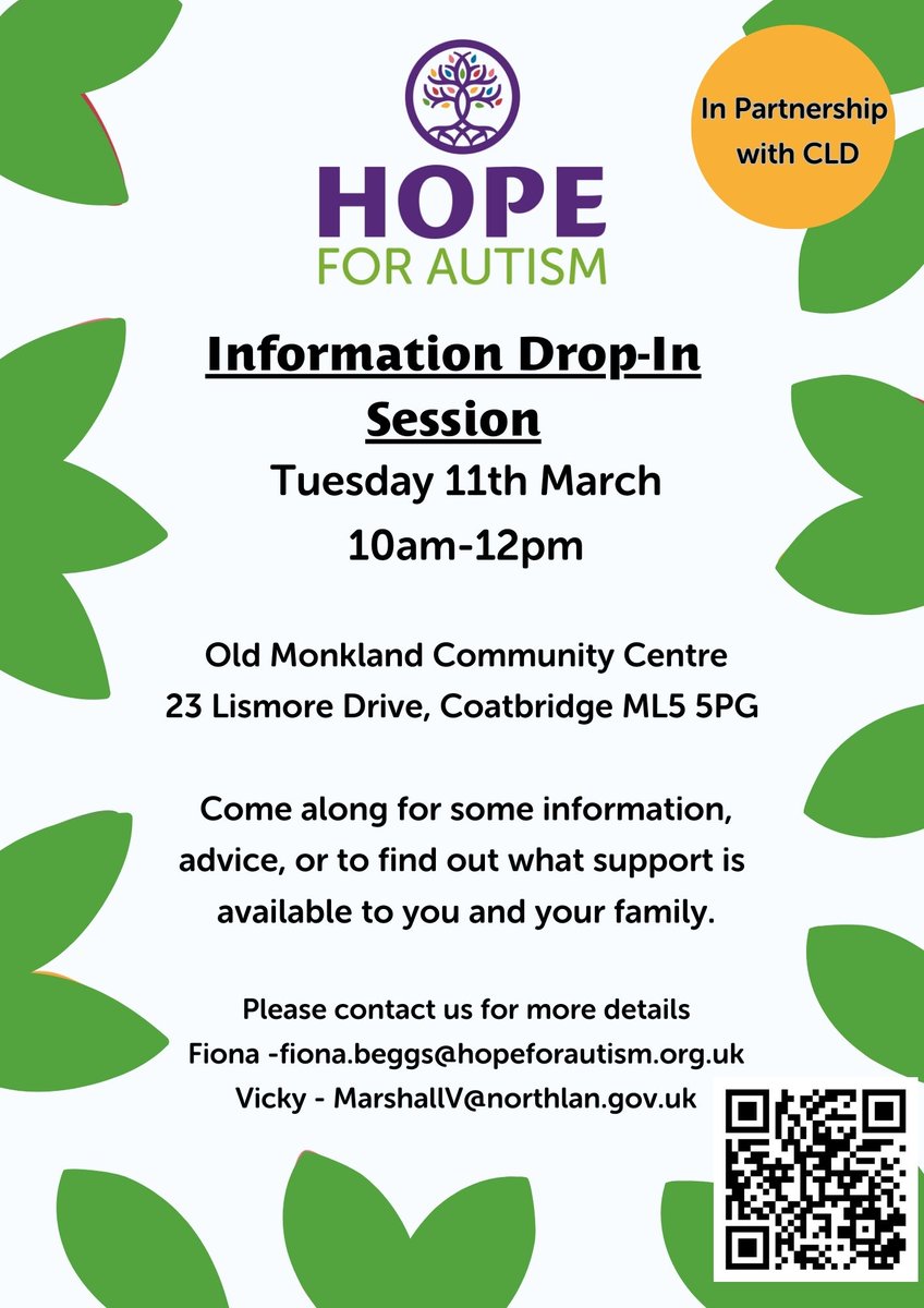 Drop-In Information session in Coatbridge! Come along and take the opportunity to meet and chat with a range of different agencies. Tuesday 11th March, 10am - 12pm, Old Monkland Community Centre.
