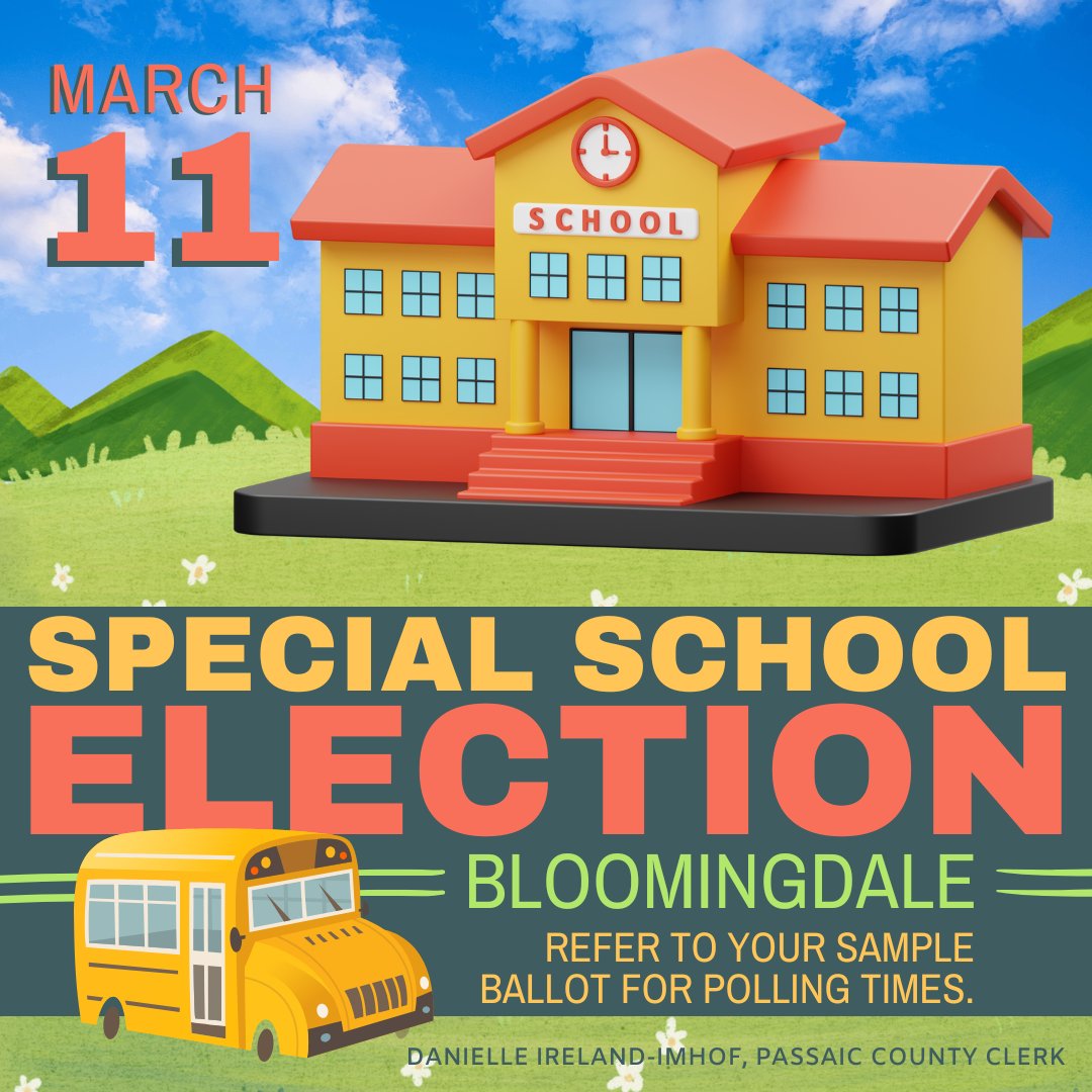 The Bloomingdale Special School Election is March 11. Please refer to your sample ballot for polling times and locations. #vote #election #nj #bloomingdale