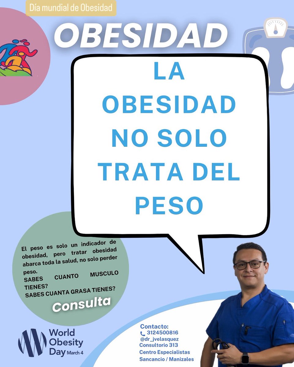 dr_jvelasquez's tweet photo. La lucha en contra de la #Obesidad hoy #worldobesityday debemos entender que es una #enfermedad que impulsa otras tratarla impacta en #calidaddevida #enfermedadescardiacas #diabestes #cancer no es solo pensar en #peso #Salud #medicinadeldeporte #terapiascomplementarias https://t.co/ZSNkmkYh56